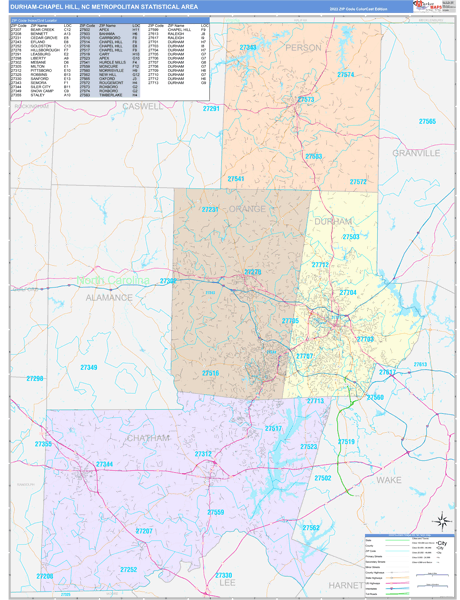 Durham-Chapel Hill Metro Area Wall Map